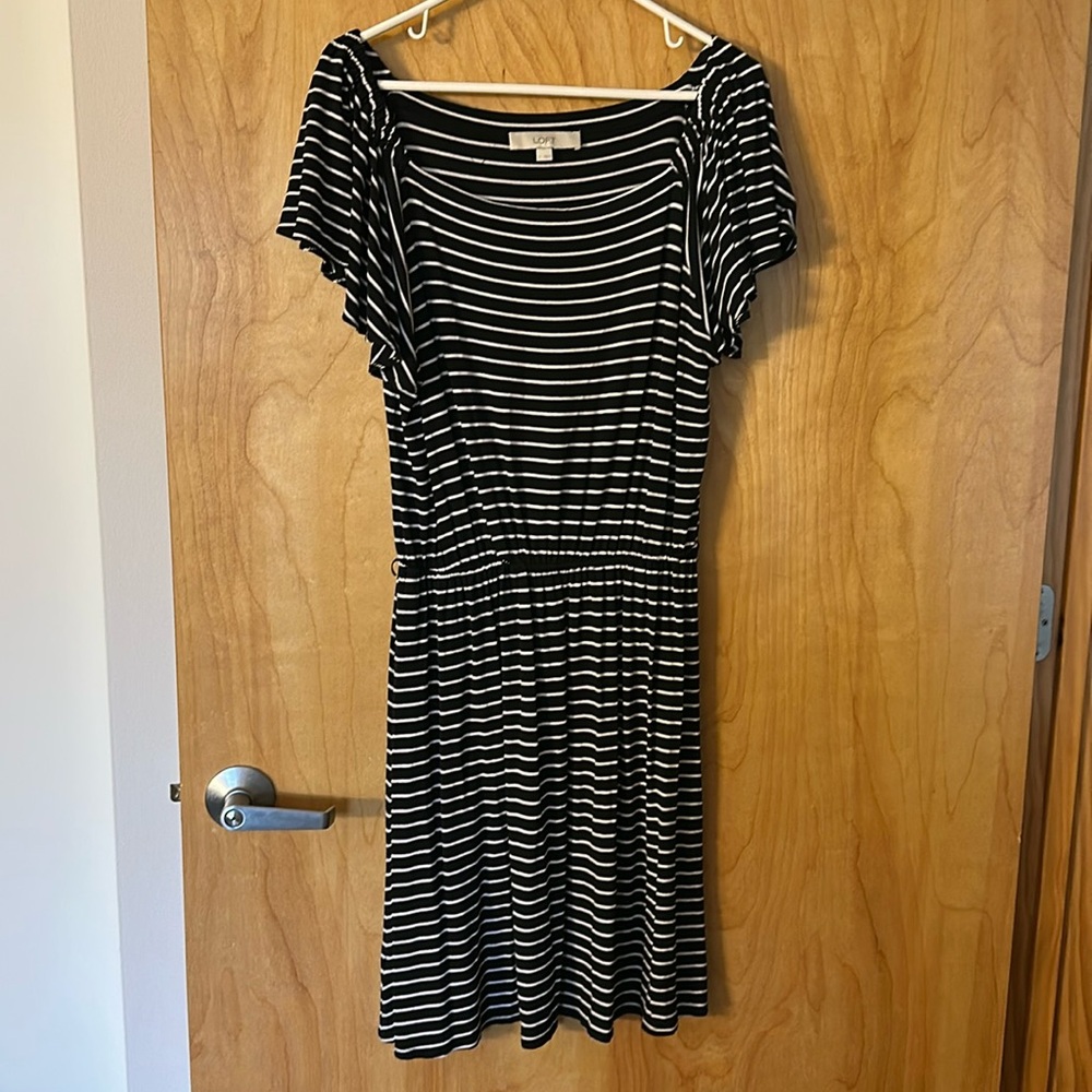 LOFT Black and White Striped Dress